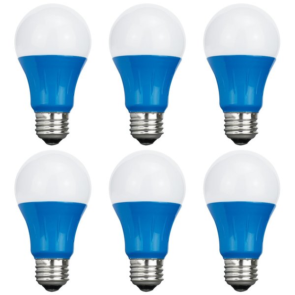 Sunlite LED A19 Colored Light Bulb, 3 Watts 25w Equivalent, E26 Medium Base, Non-Dimmable, Blue, 6PK 40468-SU